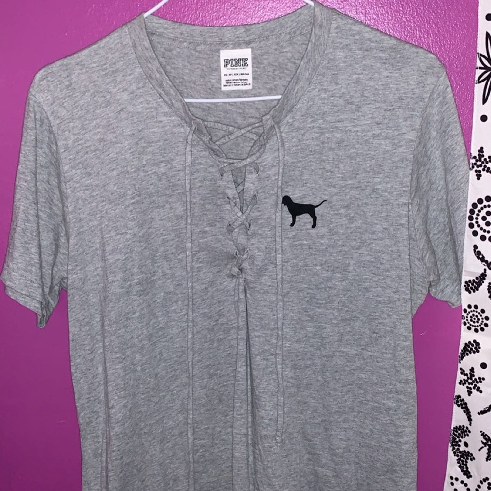 gray cute tshirt with adjustable strings